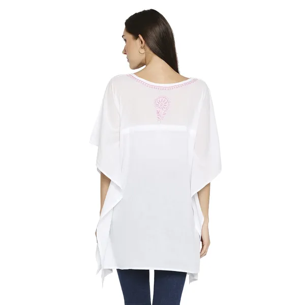 Pink_Lucknow_Chikankari_Hand_Embroidered_Kaftan_Top_Short_Kurti_Cotton