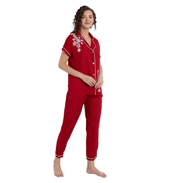 Magic_Maroon_Chikankari_Hand_Embroidered_Women_Night_Suit_Lounge_Wear_Rayon