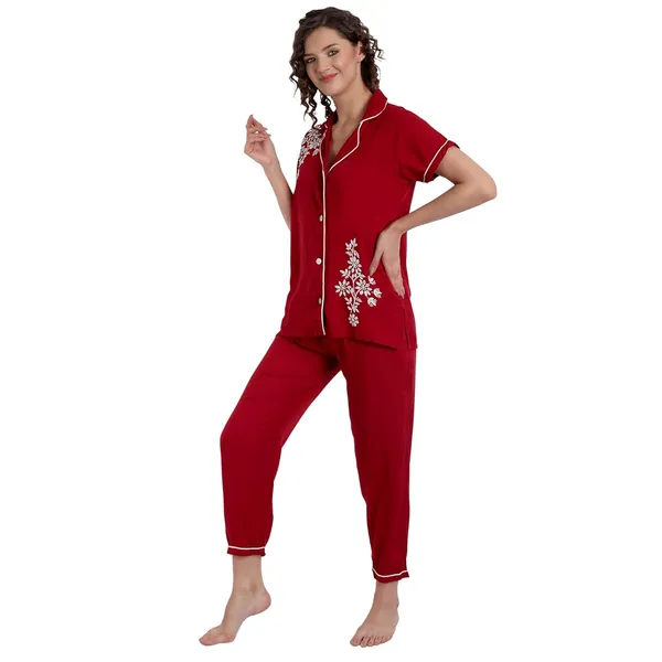 Magic_Maroon_Chikankari_Hand_Embroidered_Women_Night_Suit_Lounge_Wear_Rayon