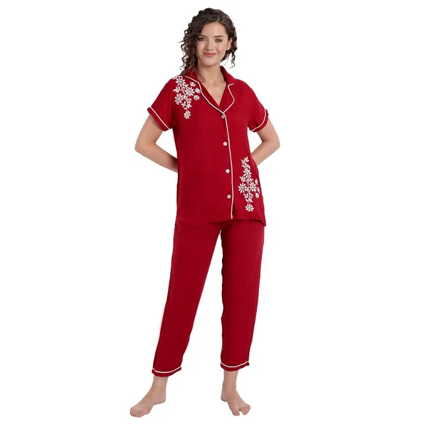 Magic_Maroon_Chikankari_Hand_Embroidered_Women_Night_Suit_Lounge_Wear_Rayon