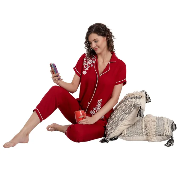 Magic_Maroon_Chikankari_Hand_Embroidered_Women_Night_Suit_Lounge_Wear_Rayon