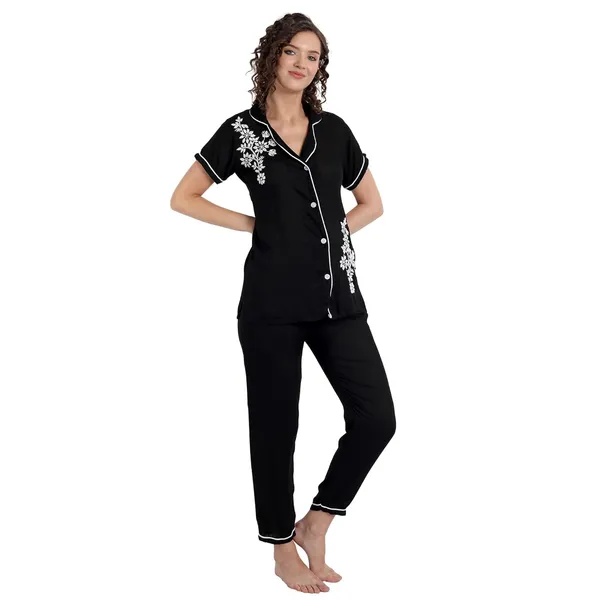 Charismatic_Black_Chikankari_Hand_Embroidered_Women_Night_Suit_Lounge_Wear_Rayon