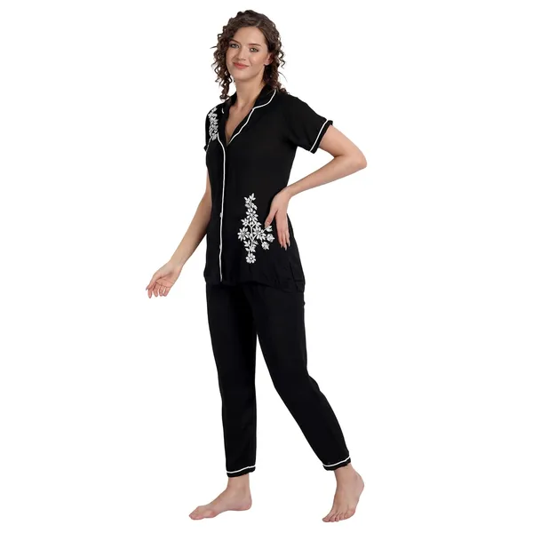 Charismatic_Black_Chikankari_Hand_Embroidered_Women_Night_Suit_Lounge_Wear_Rayon