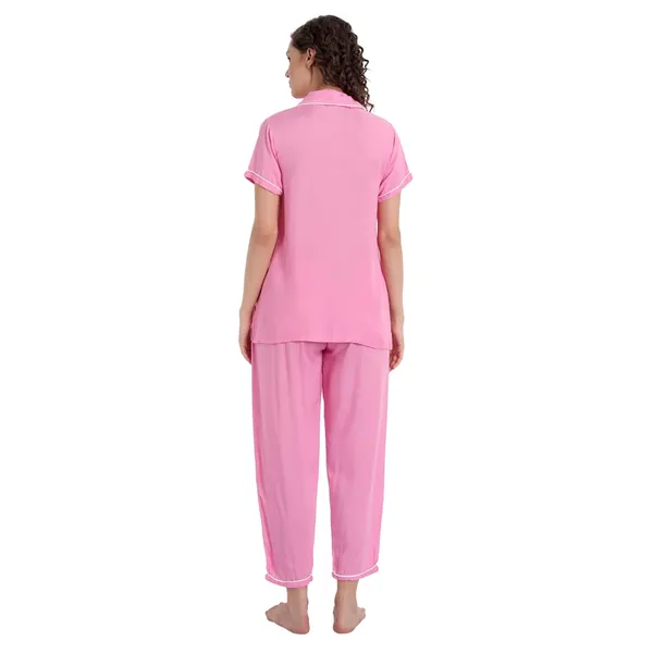 Hot_Pink_Chikankari_Hand_Embroidered_Women_Night_Suit_Lounge_Wear_Rayon