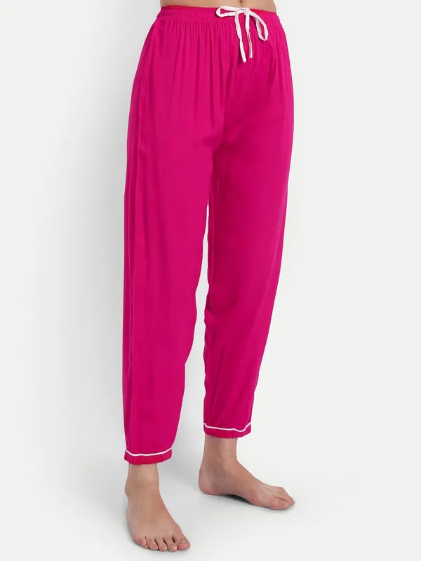Fuchsia_Pink_Chikankari_Hand_Embroidered_Women_Night_Suit_Lounge_Wear_Rayon