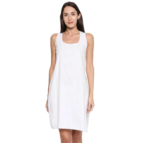 Black&White_Cotton_Rich_Soft_Camisole_Long_Knee_Length_Inner_Kurti/Suit_Slip/Under_Shirt_With_High_Side_Slits