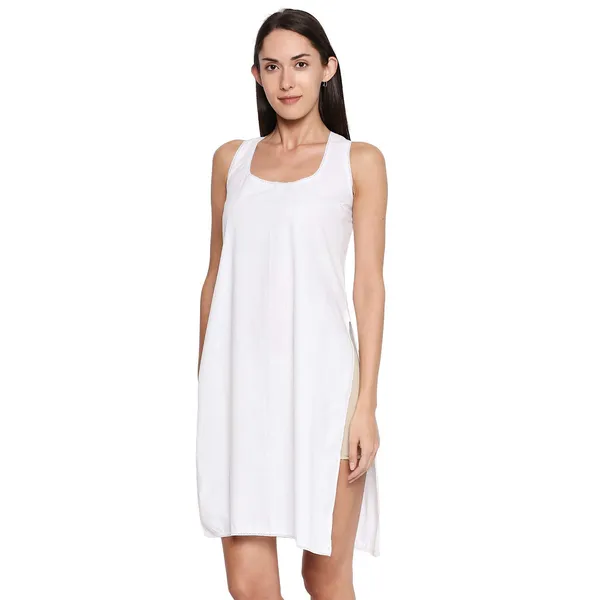 Black&White_Cotton_Rich_Soft_Camisole_Long_Knee_Length_Inner_Kurti/Suit_Slip/Under_Shirt_With_High_Side_Slits