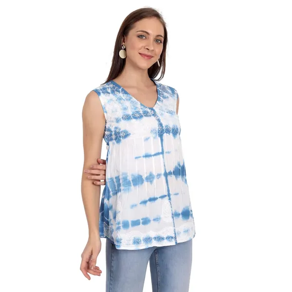 Blue_Lucknow_Chikankari_Hand_Embroidered_Tie_Dye_Kurta_Top_Blouse_Short_Kurtis