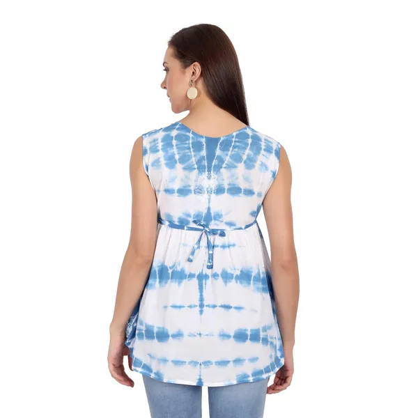 Blue_Lucknow_Chikankari_Hand_Embroidered_Tie_Dye_Kurta_Top_Blouse_Short_Kurtis