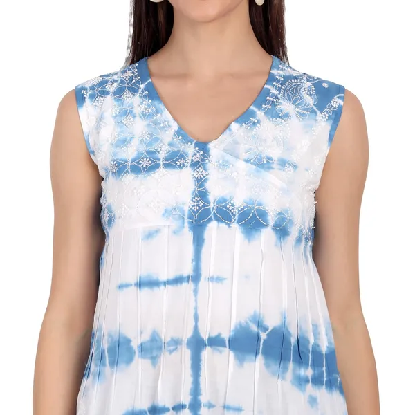 Blue_Lucknow_Chikankari_Hand_Embroidered_Tie_Dye_Kurta_Top_Blouse_Short_Kurtis