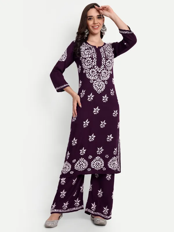 Indiankala4u_Chikanakri_Hand_Embroidered_Long_Kurta_Palazzo__Co_Ord_Set
