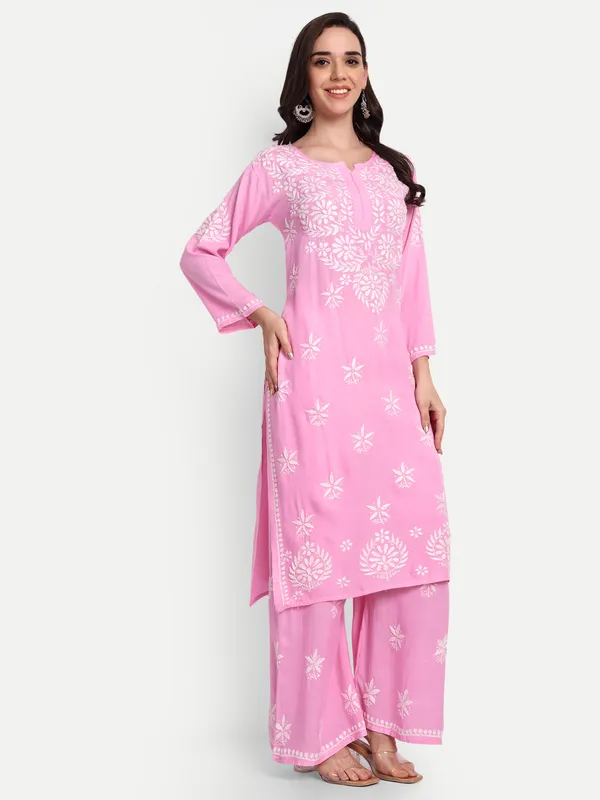 Indiankala4u_Chikanakri_Hand_Embroidered_Long_Kurta_Palazzo__Co_Ord_Set_Rayon