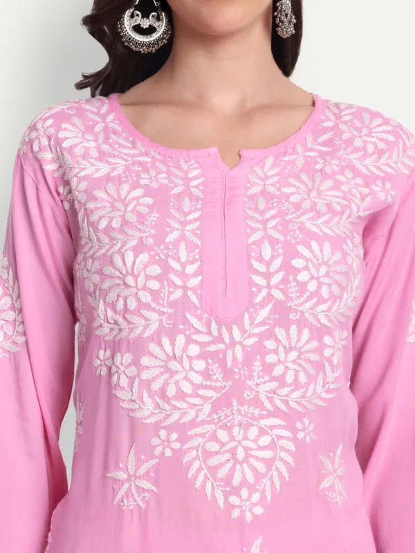 Indiankala4u_Chikanakri_Hand_Embroidered_Long_Kurta_Palazzo__Co_Ord_Set_Rayon