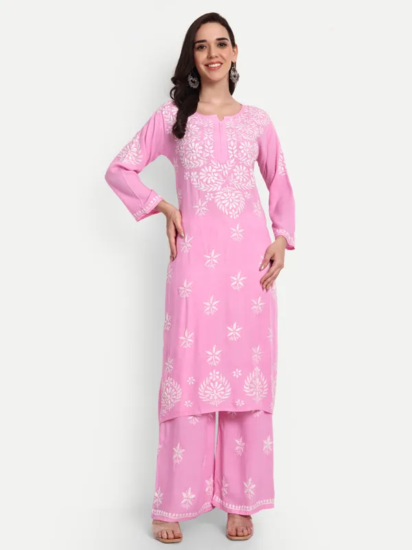 Indiankala4u_Chikanakri_Hand_Embroidered_Long_Kurta_Palazzo__Co_Ord_Set_Rayon