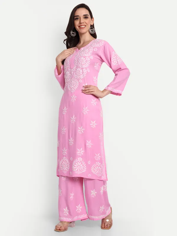 Indiankala4u_Chikanakri_Hand_Embroidered_Long_Kurta_Palazzo__Co_Ord_Set_Rayon