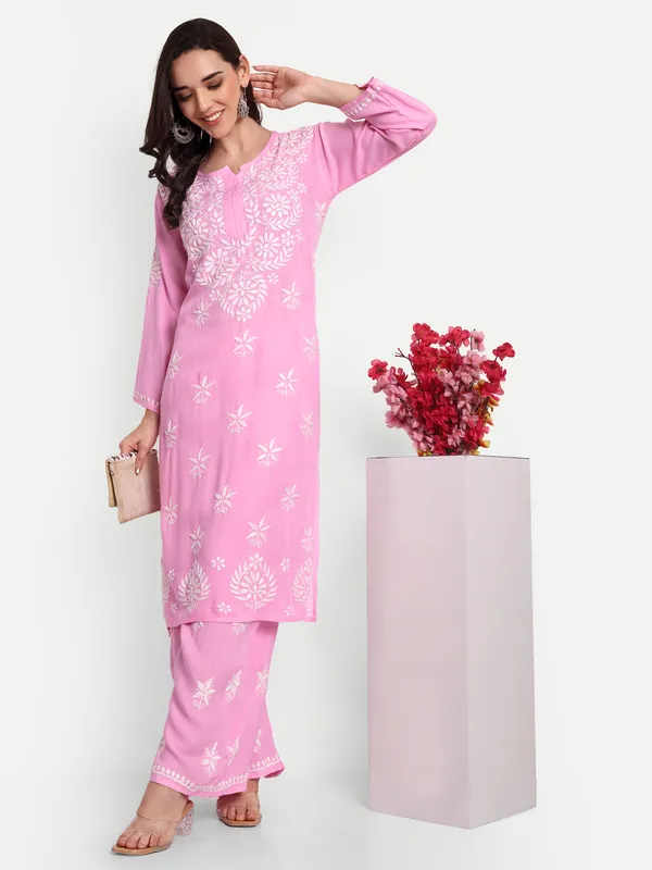 Indiankala4u_Chikanakri_Hand_Embroidered_Long_Kurta_Palazzo__Co_Ord_Set_Rayon