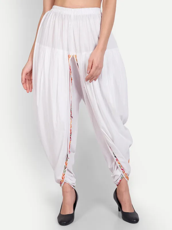 Elegant_White_Cotton_Relaxed_Fit_Chikankari_Hand_Embroidered_Dhoti_Salwar_Tulip_Pants