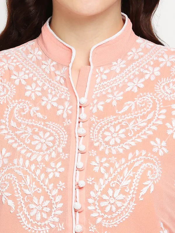 Peach_Georgette_A-Line_Kurti