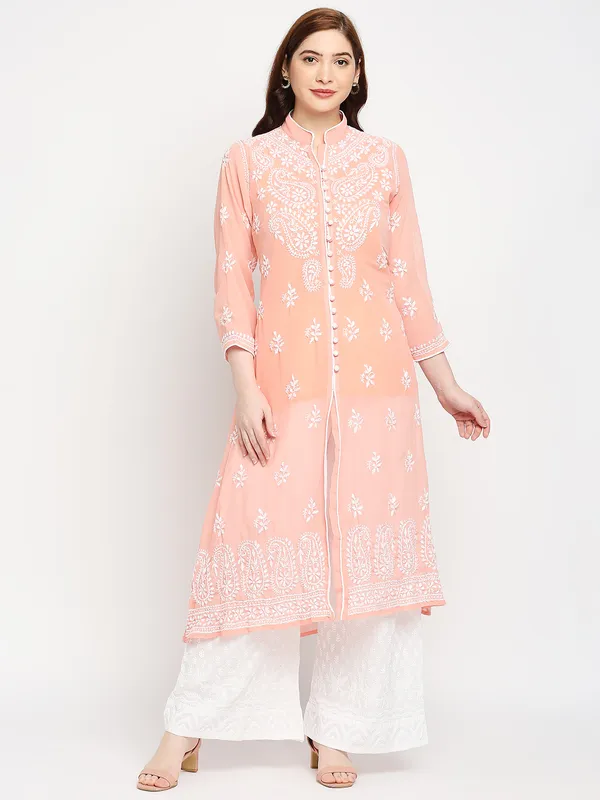 Peach_Georgette_A-Line_Kurti