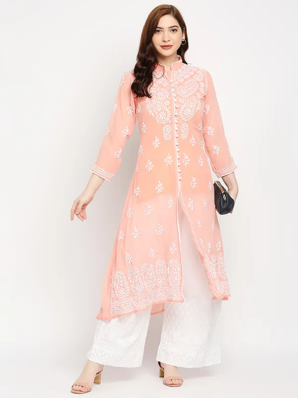 Peach_Georgette_A-Line_Kurti