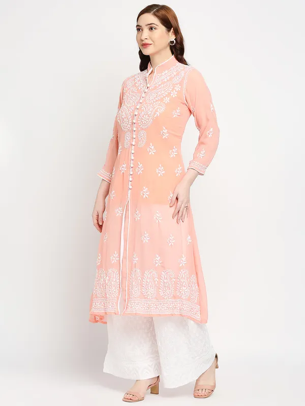 Peach_Georgette_A-Line_Kurti