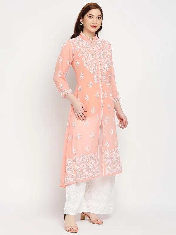 Peach_Georgette_A-Line_Kurti