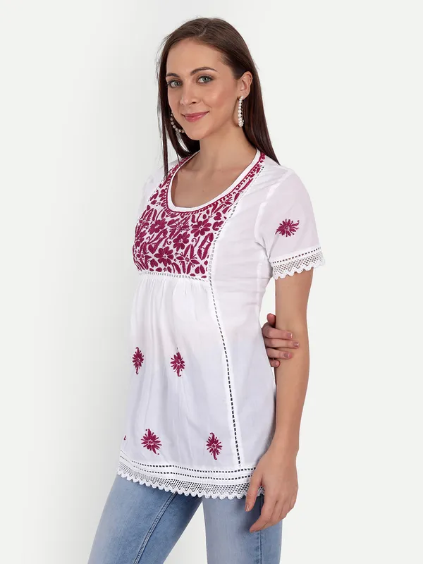 Maroon_Lucknow_Chikankari_Hand_Embroidered_Top_Blouse_Short_Kurtis