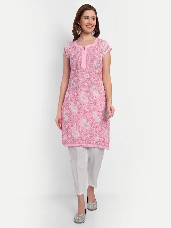 Pretty_Pink_Lucknow_Chikankari_Hand_Embroidered_Kurti_Cotton