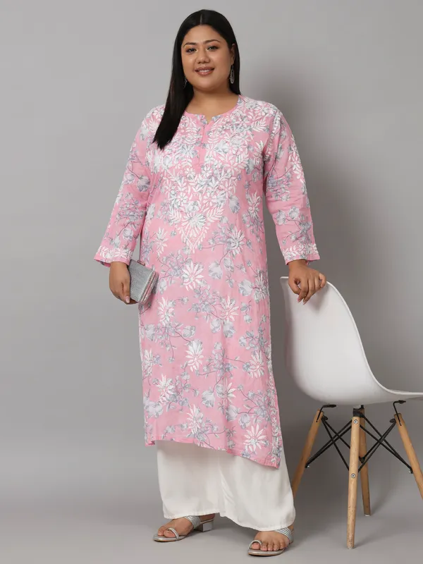 Pretty_Pink_Chikankari_Hand_Embroidered_Kurta_Plus_Size_Mulmul_Cotton