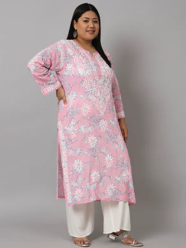 Pretty_Pink_Chikankari_Hand_Embroidered_Kurta_Plus_Size_Mulmul_Cotton