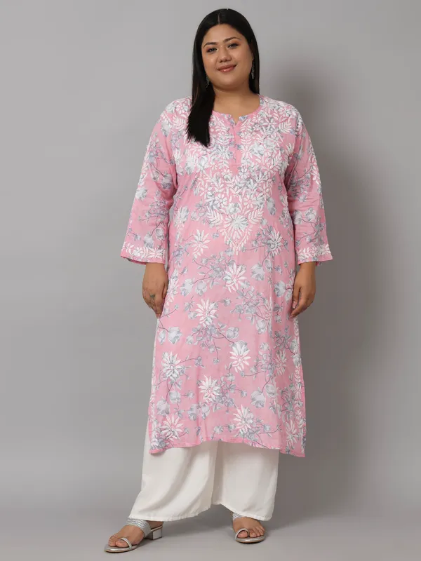 Pretty_Pink_Chikankari_Hand_Embroidered_Kurta_Plus_Size_Mulmul_Cotton