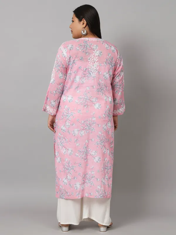 Pretty_Pink_Chikankari_Hand_Embroidered_Kurta_Plus_Size_Mulmul_Cotton