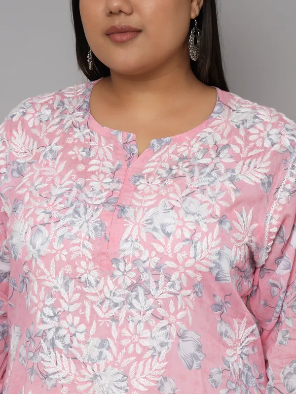 Pretty_Pink_Chikankari_Hand_Embroidered_Kurta_Plus_Size_Mulmul_Cotton