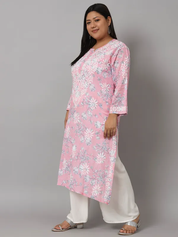 Pretty_Pink_Chikankari_Hand_Embroidered_Kurta_Plus_Size_Mulmul_Cotton