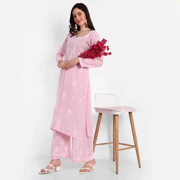 Pretty_pink_Lucknowi_Chikankari_Hand_Embroidered_Long_Kurti_Palazzo_Set_Cotton