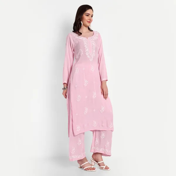 Pretty_pink_Lucknowi_Chikankari_Hand_Embroidered_Long_Kurti_Palazzo_Set_Cotton