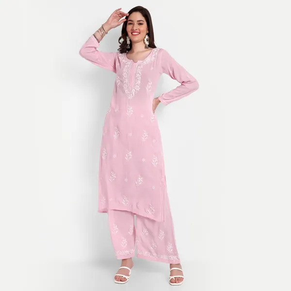 Pretty_pink_Lucknowi_Chikankari_Hand_Embroidered_Long_Kurti_Palazzo_Set_Cotton