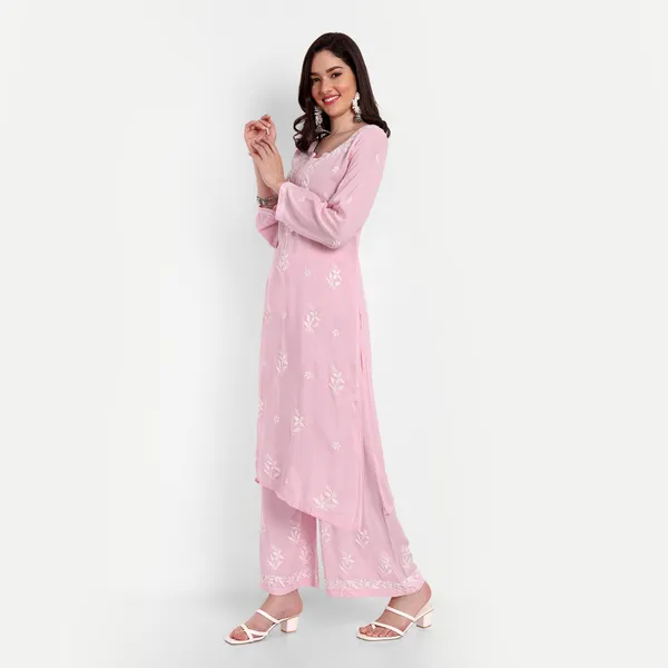 Pretty_pink_Lucknowi_Chikankari_Hand_Embroidered_Long_Kurti_Palazzo_Set_Cotton