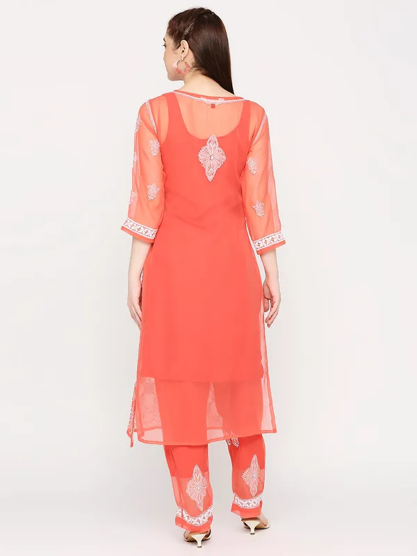 Ruby_Red_Lucknowi_Chikankari_Hand_Embroidered_Long_Kurti_Palazzo_Set_With_Matching_Inner_Georgette