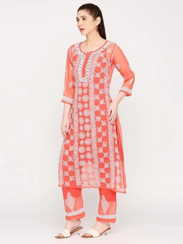 Ruby_Red_Lucknowi_Chikankari_Hand_Embroidered_Long_Kurti_Palazzo_Set_With_Matching_Inner_Georgette