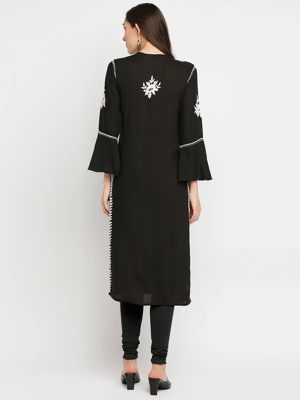 Charismatic_Black_Lucknow_Chikankari_modal_Cotton_Long_Kurti_Hand_Embroidered_Bell_Sleeve_Kurta_Cotton