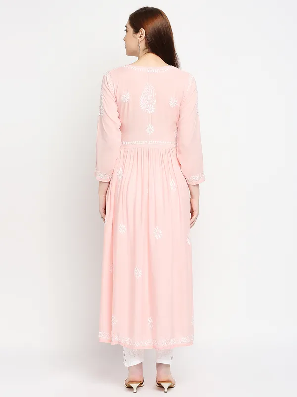 Peachpuff_Lucknow_Chikankari_Hand_Embroidered_Fit_&_Flare_Long_Kurti_Gown_Cotton