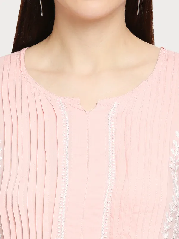 Peachpuff_Lucknow_Chikankari_Hand_Embroidered_Fit_&_Flare_Long_Kurti_Gown_Cotton
