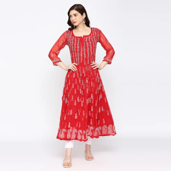 Magical_Red_Faux_&_Georgette_Anarkali_Kurta
