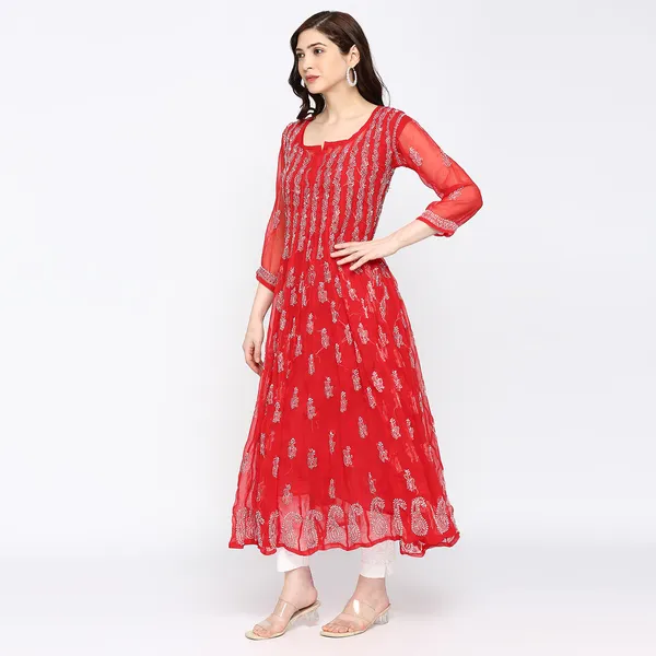 Magical_Red_Faux_&_Georgette_Anarkali_Kurta