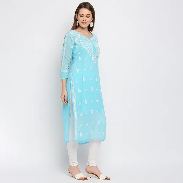 Sky_Blue_Lucknow_Chikankari_Hand_Embroidered_Kurta_With_Matching_Inner_Georgette