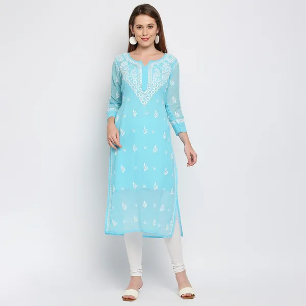 Sky_Blue_Lucknow_Chikankari_Hand_Embroidered_Kurta_With_Matching_Inner_Georgette