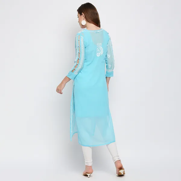 Sky_Blue_Lucknow_Chikankari_Hand_Embroidered_Kurta_With_Matching_Inner_Georgette