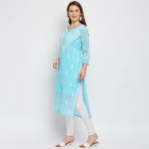Sky_Blue_Lucknow_Chikankari_Hand_Embroidered_Kurta_With_Matching_Inner_Georgette