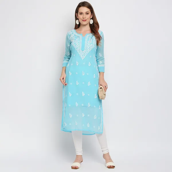 Sky_Blue_Lucknow_Chikankari_Hand_Embroidered_Kurta_With_Matching_Inner_Georgette